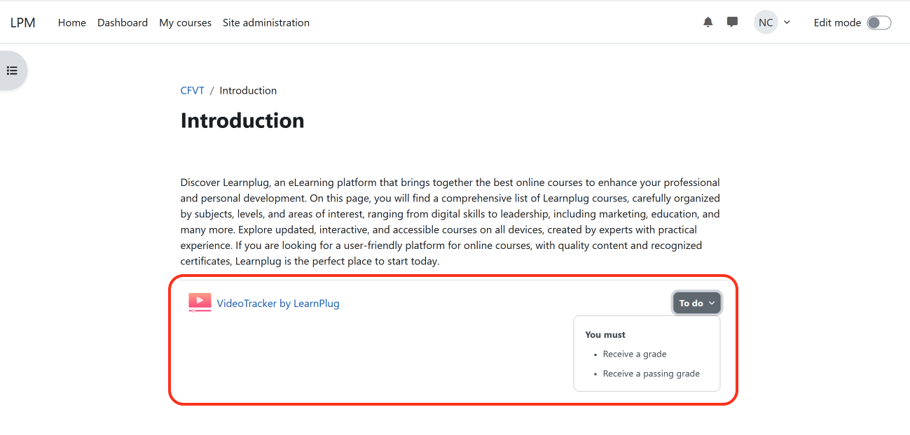 Video Tracker is a Moodle activity plugin that tracks real video watching progress Video Tracker is a Moodle activity plugin that tracks real video watching progress